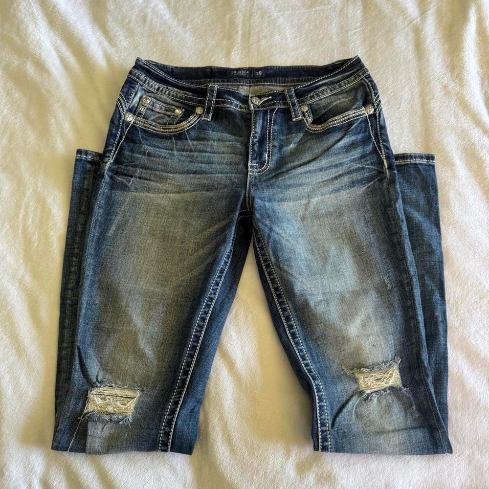 Y2K vintage Miss Me rhinestone distressed low rise denim bootcut jeans grunge - Picture 3 of 6